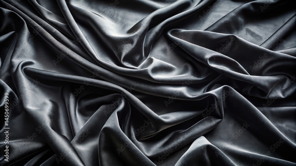 Fototapeta premium Abstract Draped Black Fabric Texture with Smooth Waves and Subtle Light Reflections