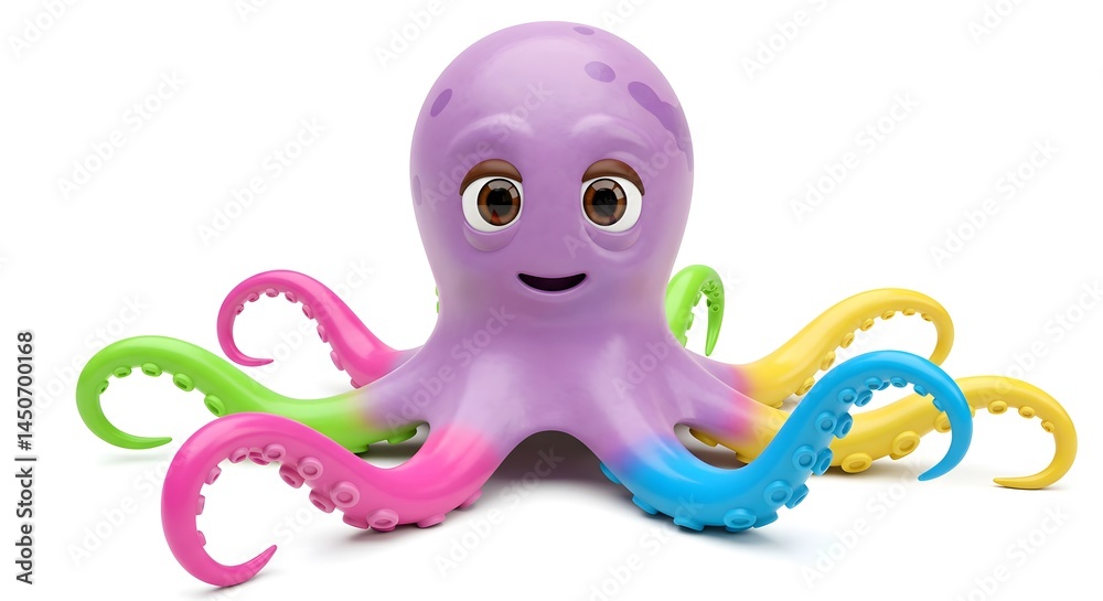 Cute Cartoon Octopus with Colorful Tentacles on a White Background Cute Cartoon Octopus with Colorful Tentacles on a White Background