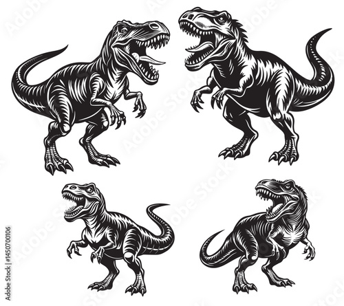 Collection OF Ferocious T-Rex Dinosaur Silhouettes Predator Vector Set, Adobe Illustrator Artwork 