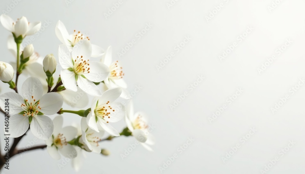 Fototapeta premium Delicate white blossoms against a pure white backdrop , blossom, closeup, bloom