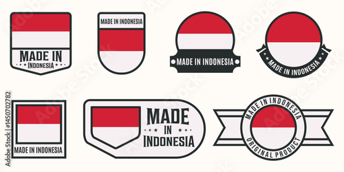 Free Download set of made in indonesia logo line art vector illustration concept template icon design, collection of indonesia flag country with badge and symbol concept vector illustration logo design - GFXLoad
