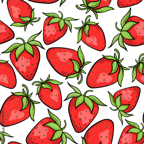 Seamless Pattern With Hand Drawn Red Strawberries