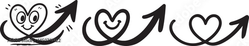 Three upward arrows form heart shapes with playful expressions symbolizing growth love and happiness