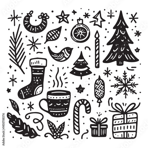 simple black and white hand drawn holiday vector illustration