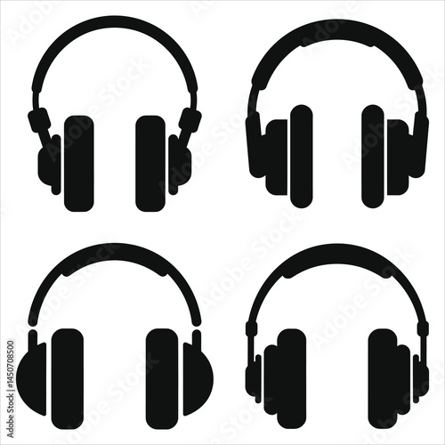Four Simple Black Vector Silhouette Headphones/Four simple, black vector silhouette of headphones...