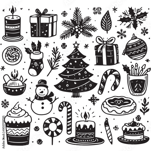 simple black and white hand drawn holiday vector illustration