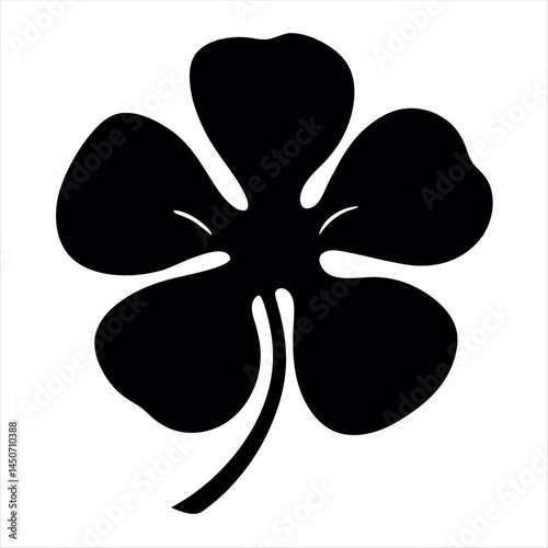 Lucky five leaf clover silhouette on a white background for good luck