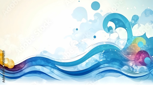 Abstract watercolor waves in blues, with splashes and swirls of color