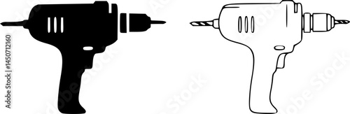 Drill silhouette and outline side by side