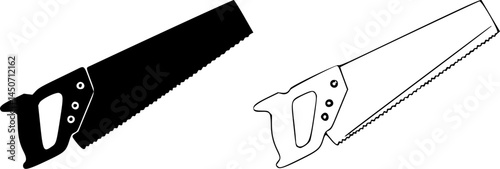 Hand saw silhouette and outline side by side