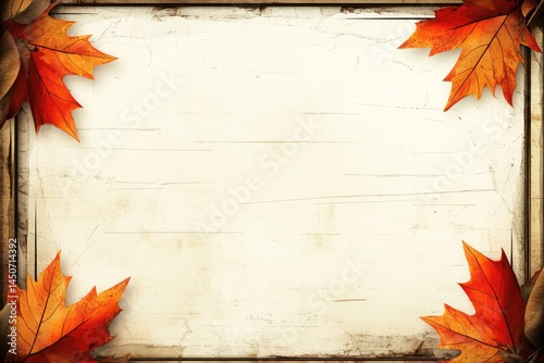 Autumnal leaves frame a rustic, creamy white background, ideal for text or imagery