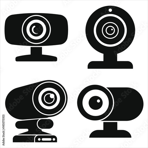 Vector of Four Simple Webcam Icons in Solid Black/A set of four simple, solid black webcam vector icons on a white background...
