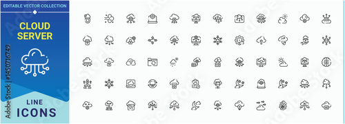 Cloud Server icon. Includes symbols for storage, tech, data, hosting, computing, technology and more. Cloud Storage icon set. Icons for UI design. Editable stroke. Vector collection.