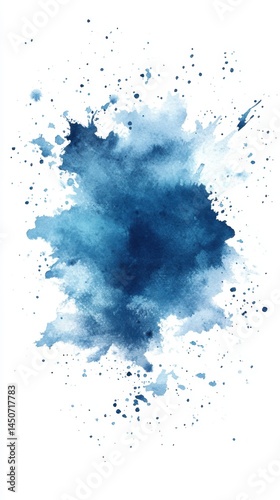 Abstract blue watercolor splash on white background, artistic texture and creative design element for various projects