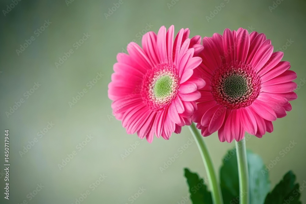 Obraz premium Two vibrant pink gerbera daisies, close-up