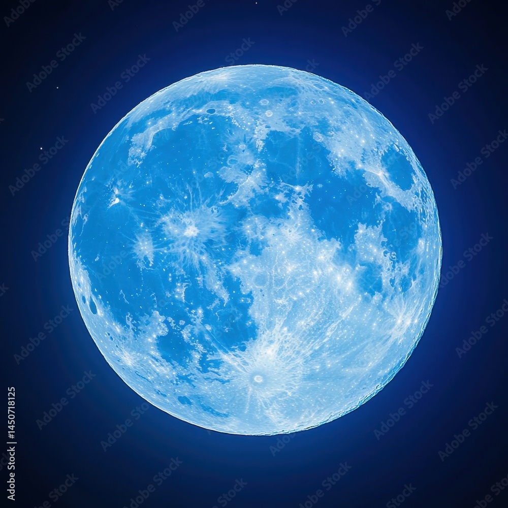 Obraz premium Ethereal Blue Moon Glowing Against a Dark Sky Celestial Body Full Moon Lunar Surface Detail