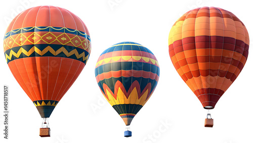 set of three hot air balloon isolated on white background PNG