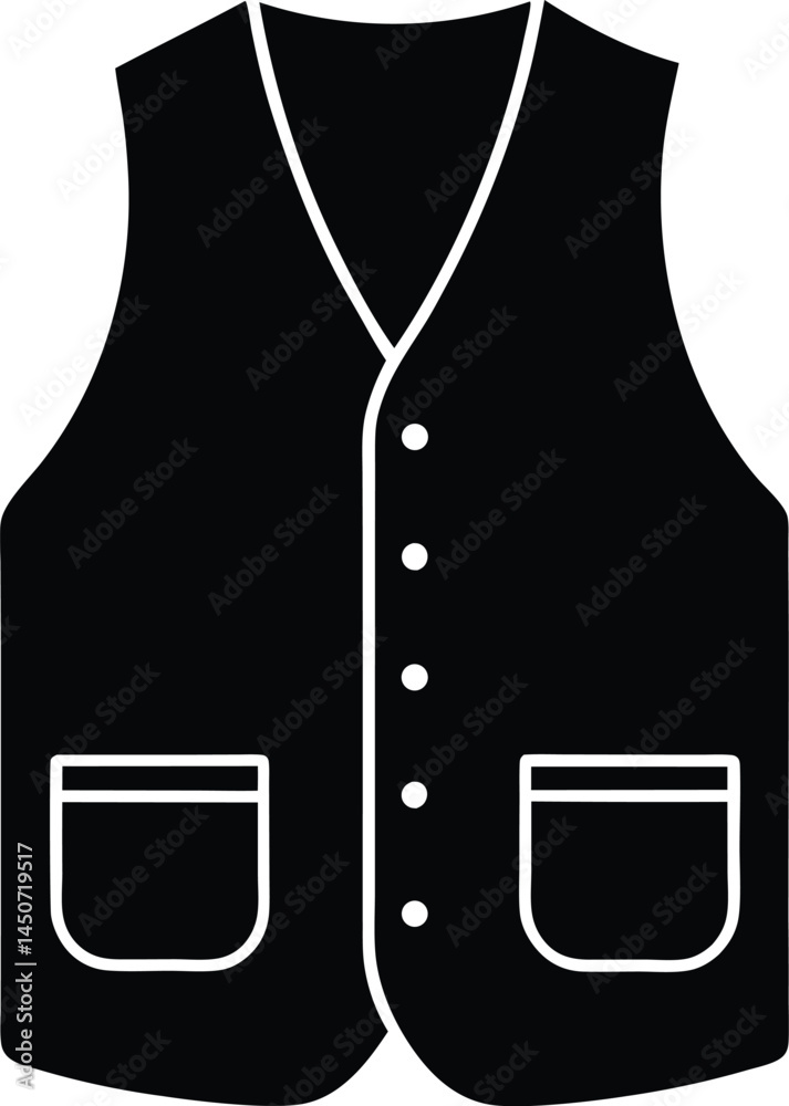 Black and White Icon of a Mens Sleeveless Waistcoat