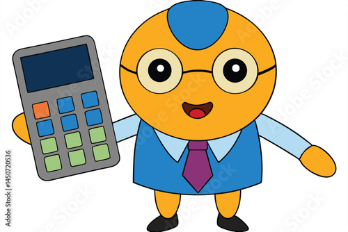 Cartoon accountant character holding calculator for financial education and mathematical concepts