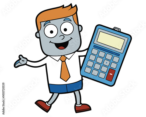 Cartoon accountant character holds calculator smiling illustration isolated on white background