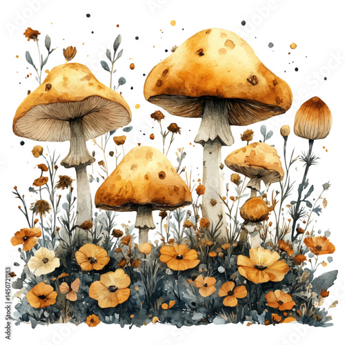 Fairy Village Inside Flowers, watercolor vector, isolated on a white background.