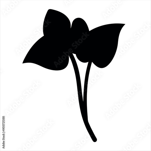 Stylized silhouette of a plant with leaves and two stems in black
