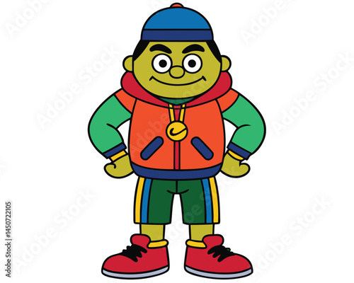 Cartoon character wearing sportswear standing confidently vector illustration for kids design