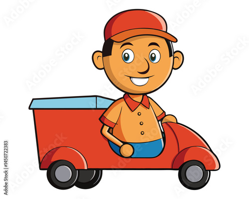 Cartoon delivery boy riding scooter for fast shipping service illustration