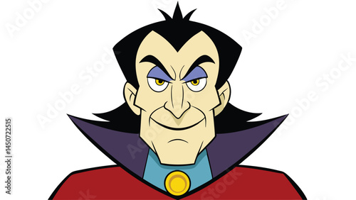 Cartoon dracula character with black hair and red cape vector illustration