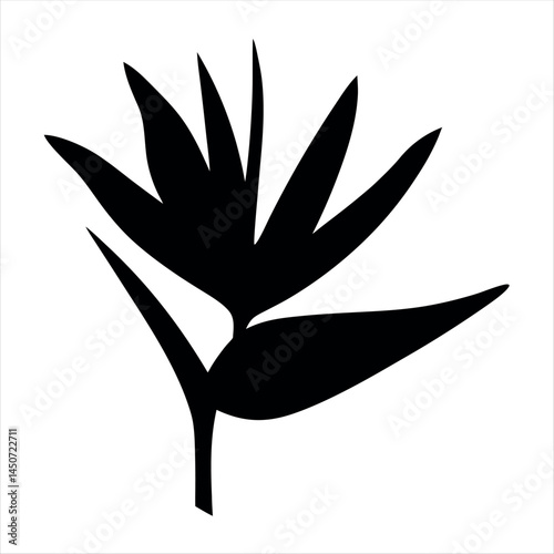 Bold minimalist silhouette of a Bird of Paradise flower on white