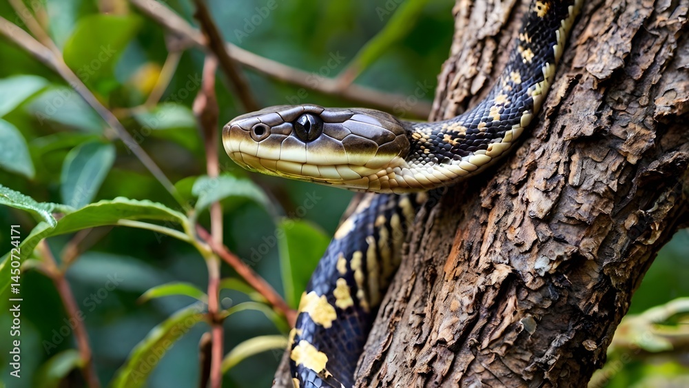 Obraz premium A dangerous snake on a tree. 