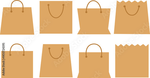 set of skin Shopping bag sign in flat style for mobile concept and web design. Paper bag simple icons. Symbol, logo. Pixel perfect graphics,