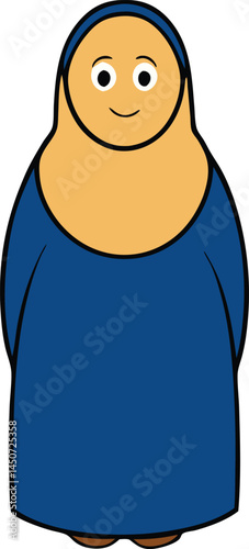 Cartoon Woman in a Blue Dress with a Happy Expression