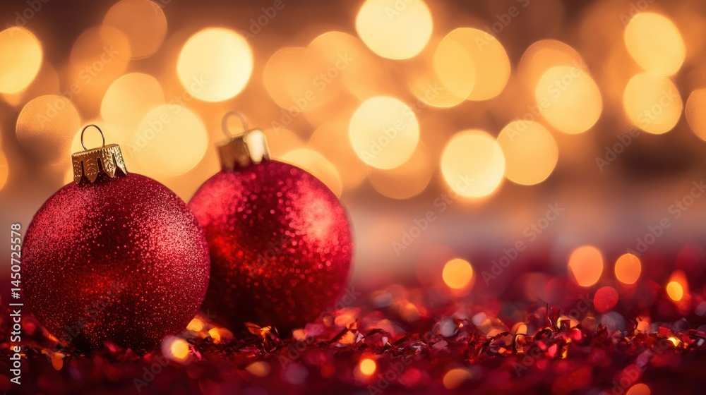 closeup photo of two red Christmas balls with blu closeup photo of two red Christmas balls with blu