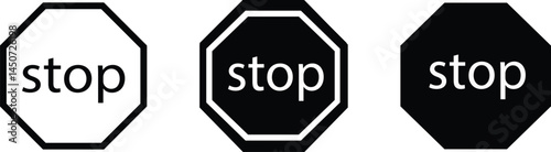 STOP! set of black octagonal stop icons sign for prohibited activities. Do not enter. simple, red not allowed. No entry icon collection