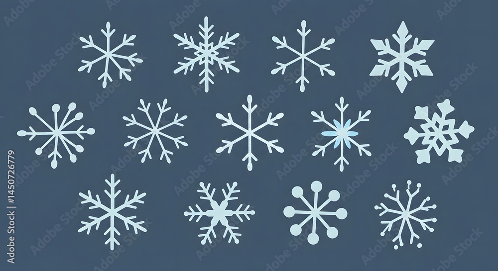 Snowflake Collection Winter Background with Decorative Snowflakes on Blue Snowflake Collection Winter Background with Decorative Snowflakes on Blue
