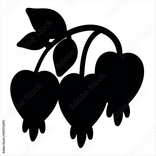 Black silhouette of three berries with leaves on intertwined stems