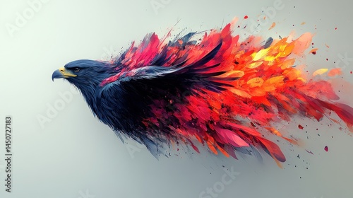 Abstract bird in flight, vibrant colors