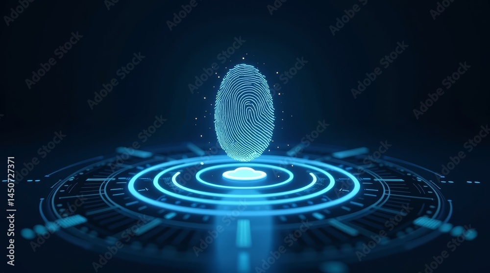 Fototapeta premium Glowing fingerprint and cloud symbol for encrypted identity access — great for cyber defense presentations and login screens