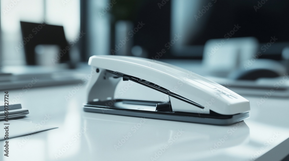 A minimalist stapler on a clean desk, perfect for office stationery concept A minimalist stapler on a clean desk, perfect for office stationery concept