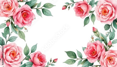 Intricate watercolor roses & leaves, soft pastel hues, botanical, design, wallpaper