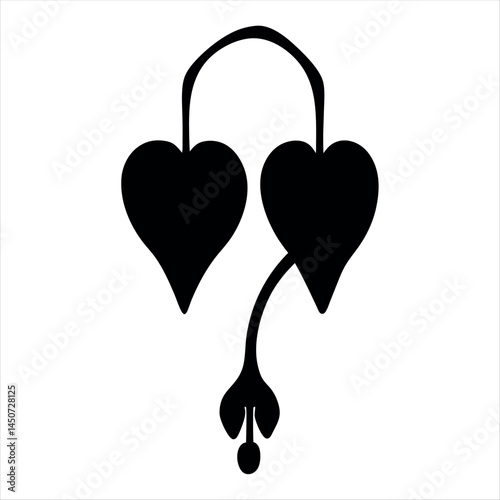 Stylized monochrome bleeding heart flower icon with two heart shaped petals