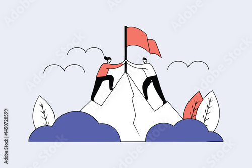 Teamwork and Support Illustration Business Collaboration, Goal Achievement, and Success Concept Design