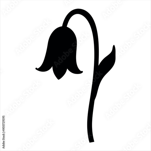 Simple black silhouette illustration of a gently nodding bell shaped flower