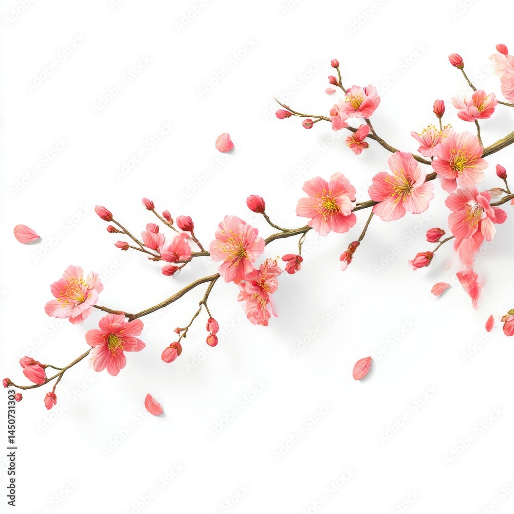 Pink blossom branch floral artwork isolated on white background Pink blossom branch floral artwork isolated on white background