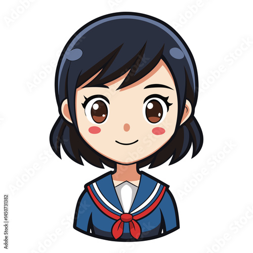 Chibi anime style schoolgirl in uniform with large brown eyes