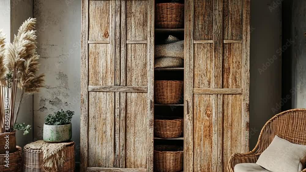 Rustic retreat: A charming composition of natural textures and weathered wood indoors