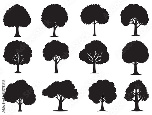 APPLE TREES SILHOUETTE WHITE BACKGROUND