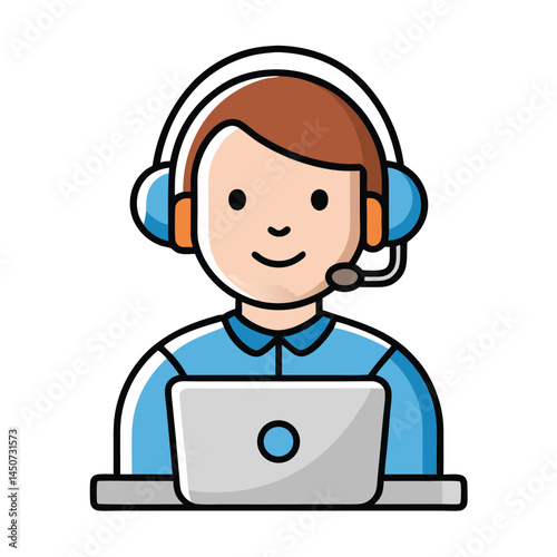 Customer support representative with headset and laptop providing assistance online