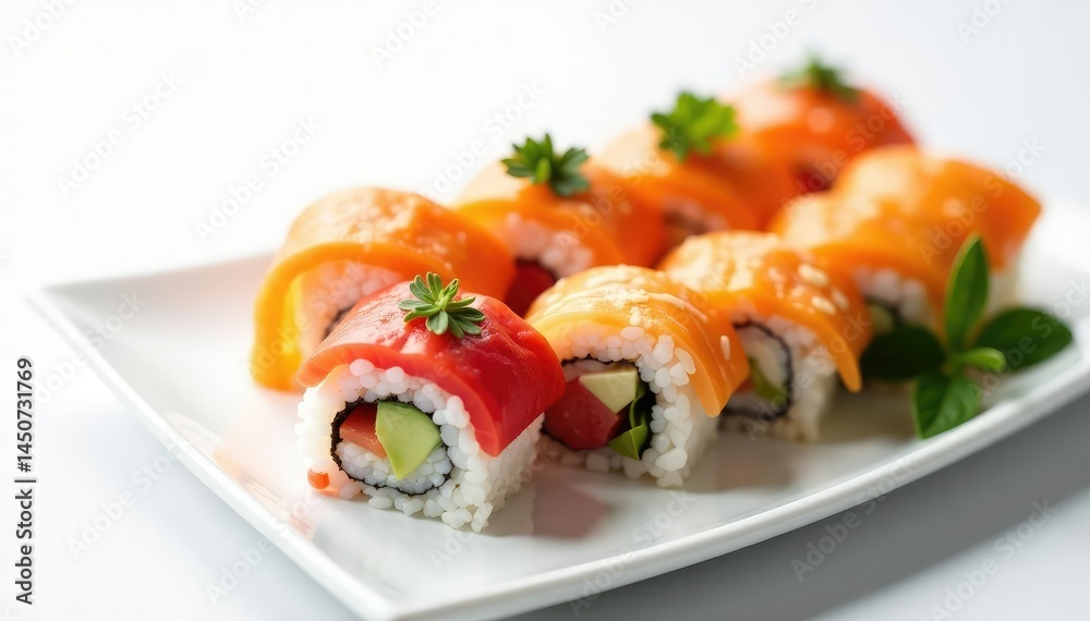 Sushi platter with various rolls, white background , backdrop, tasty, seaweed Sushi platter with various rolls, white background , backdrop, tasty, seaweed